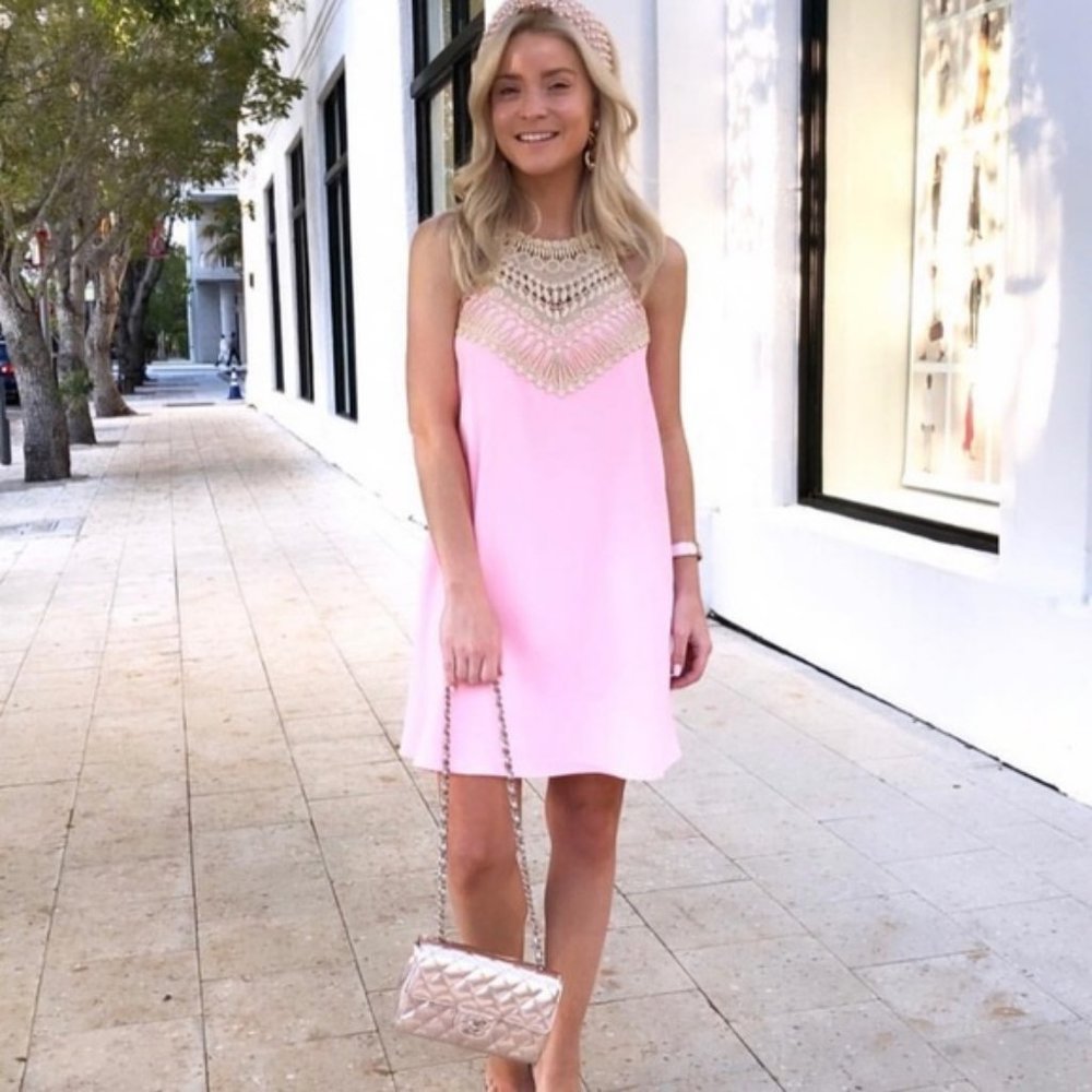 Lilly Pulitzer Pearl Soft Shift Dress Pink Gold